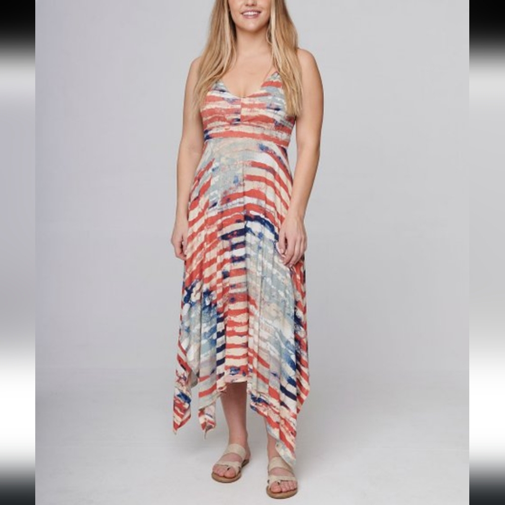 American Rag | Red & White Distressed Stripe Sleeveless Handkerchief Dress